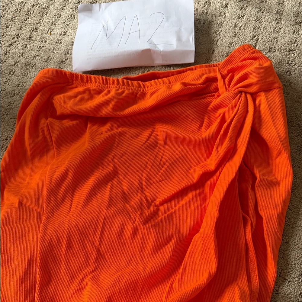 Elegant ribbed Orange Women's Skirt with slit 2XL Ma2 - Picture 4 of 4